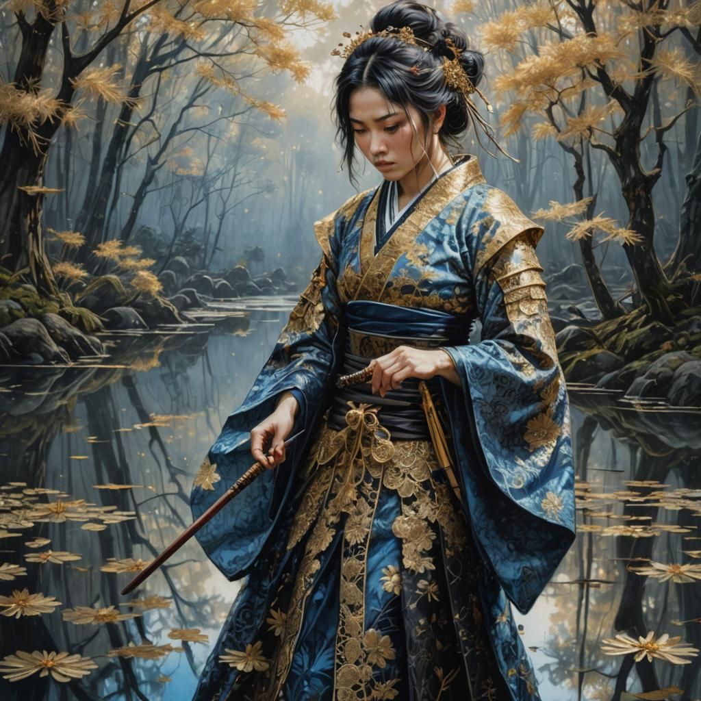 Geisha in blue and gold