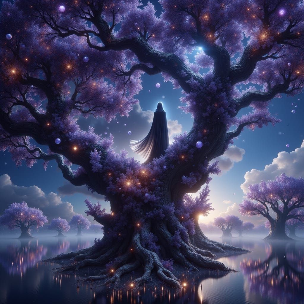 Witch on Ancient Tree in Stardust Forest