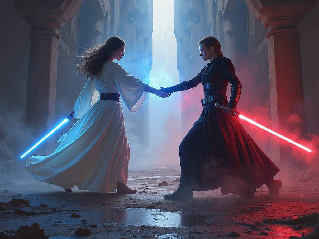 Jedi vs Sith Duel in Ruined Temple