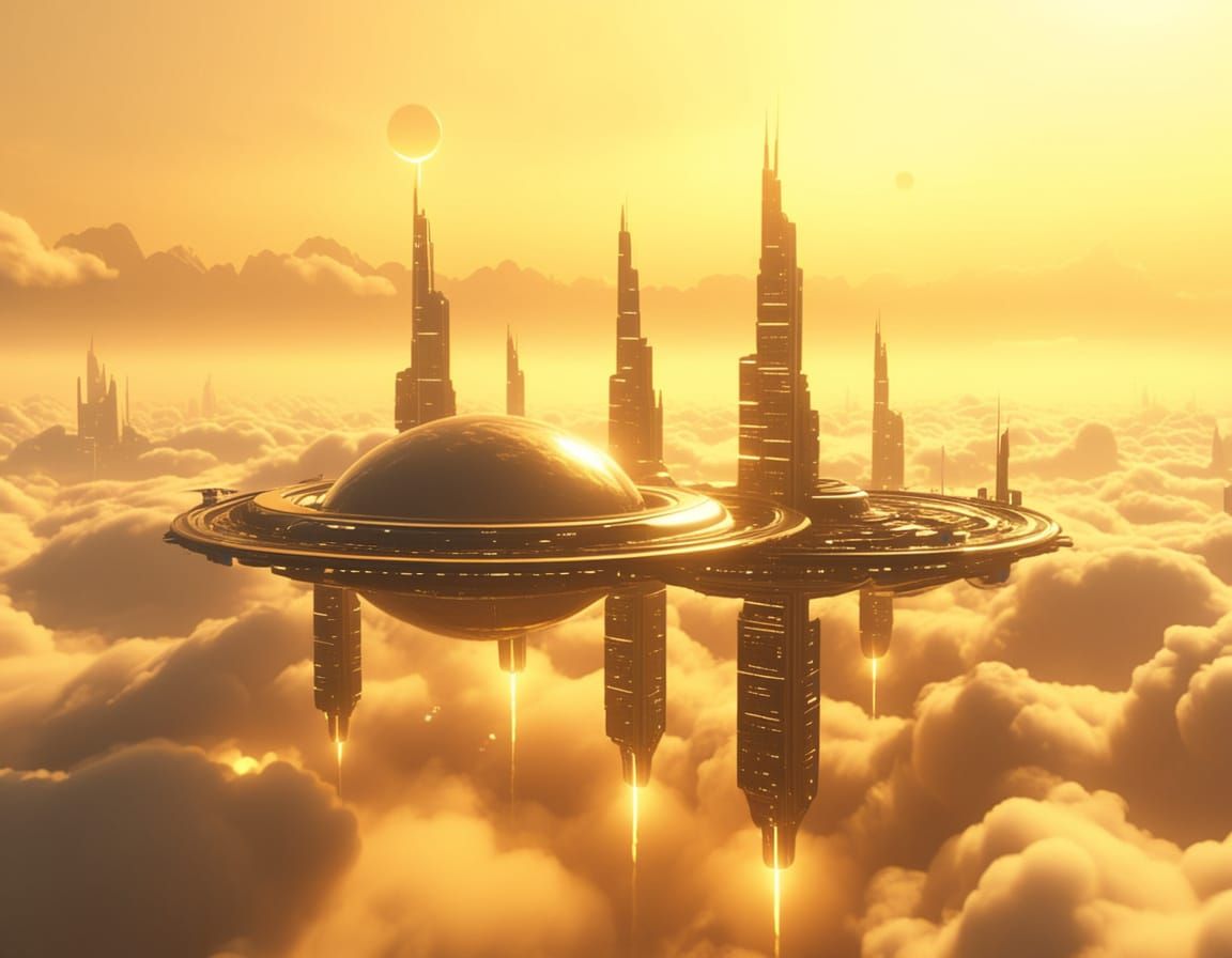 Futuristic Floating City Over Venus in 3D CGI