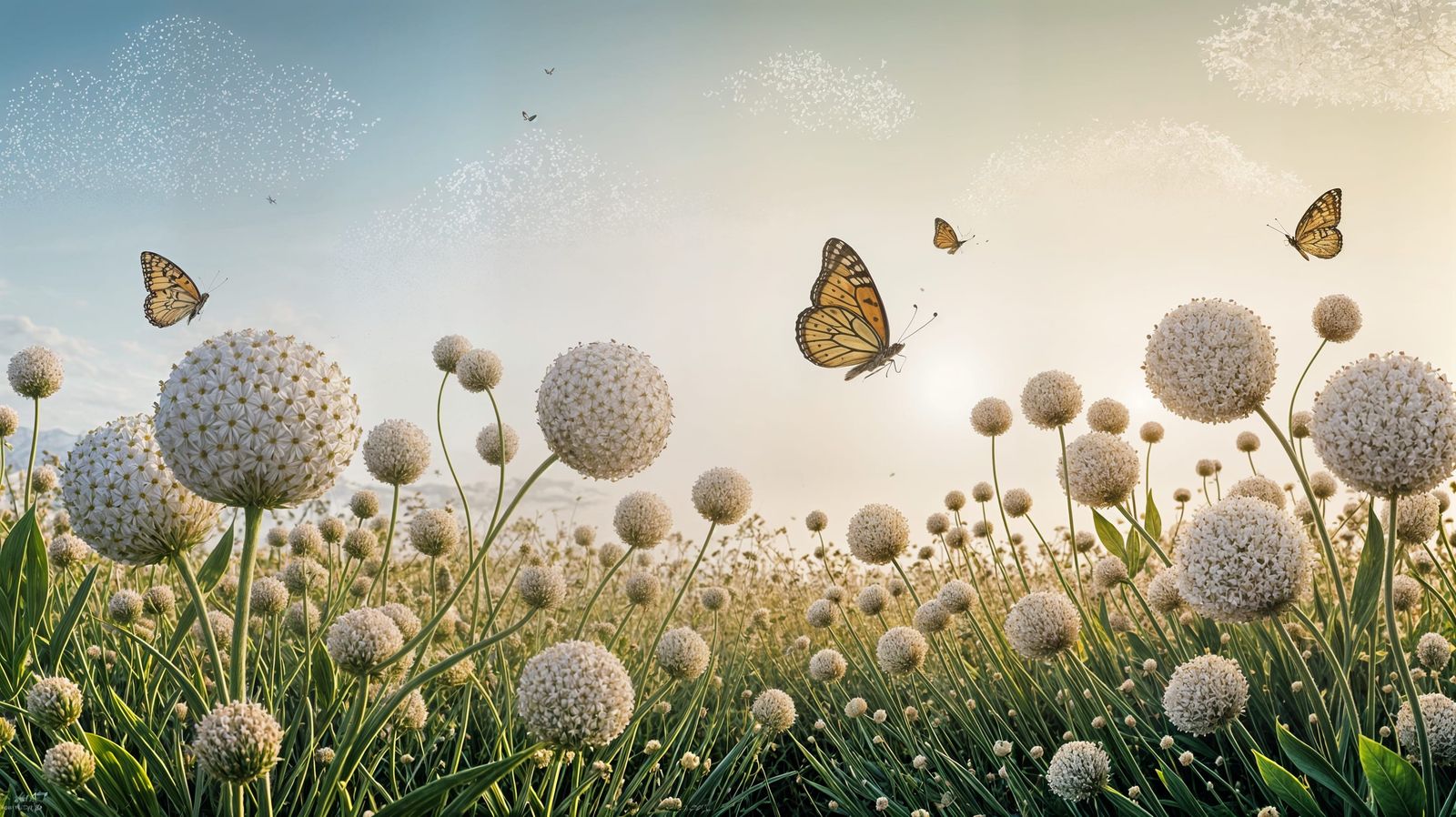 Dotted Spring Meadow in Golden Light