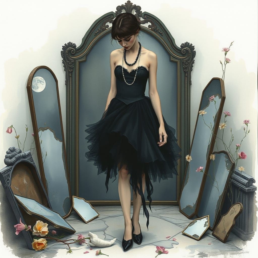 Gothic Ballerina Lost in Shattered Dreams