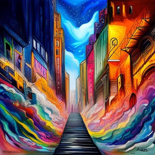 Surreal Rainbow Heaven with Lion and Angel Wings