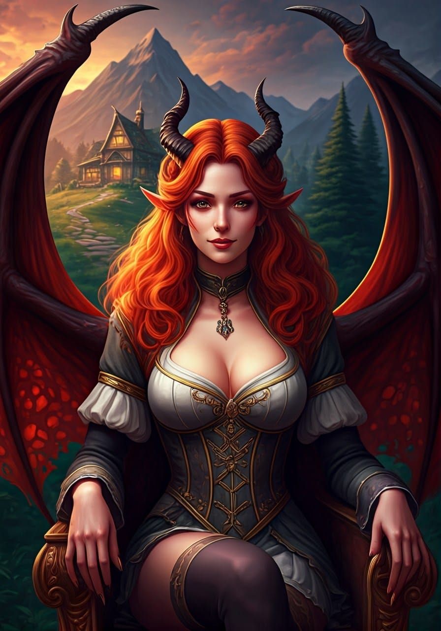 Enchanting Demoness in Whimsical Fantasy Portrait