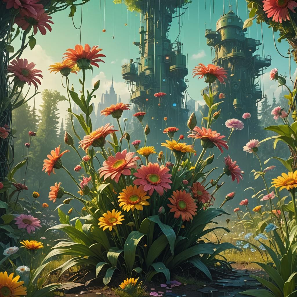 Vibrant Flower Bouquet in Lush Environment as Digital Art
