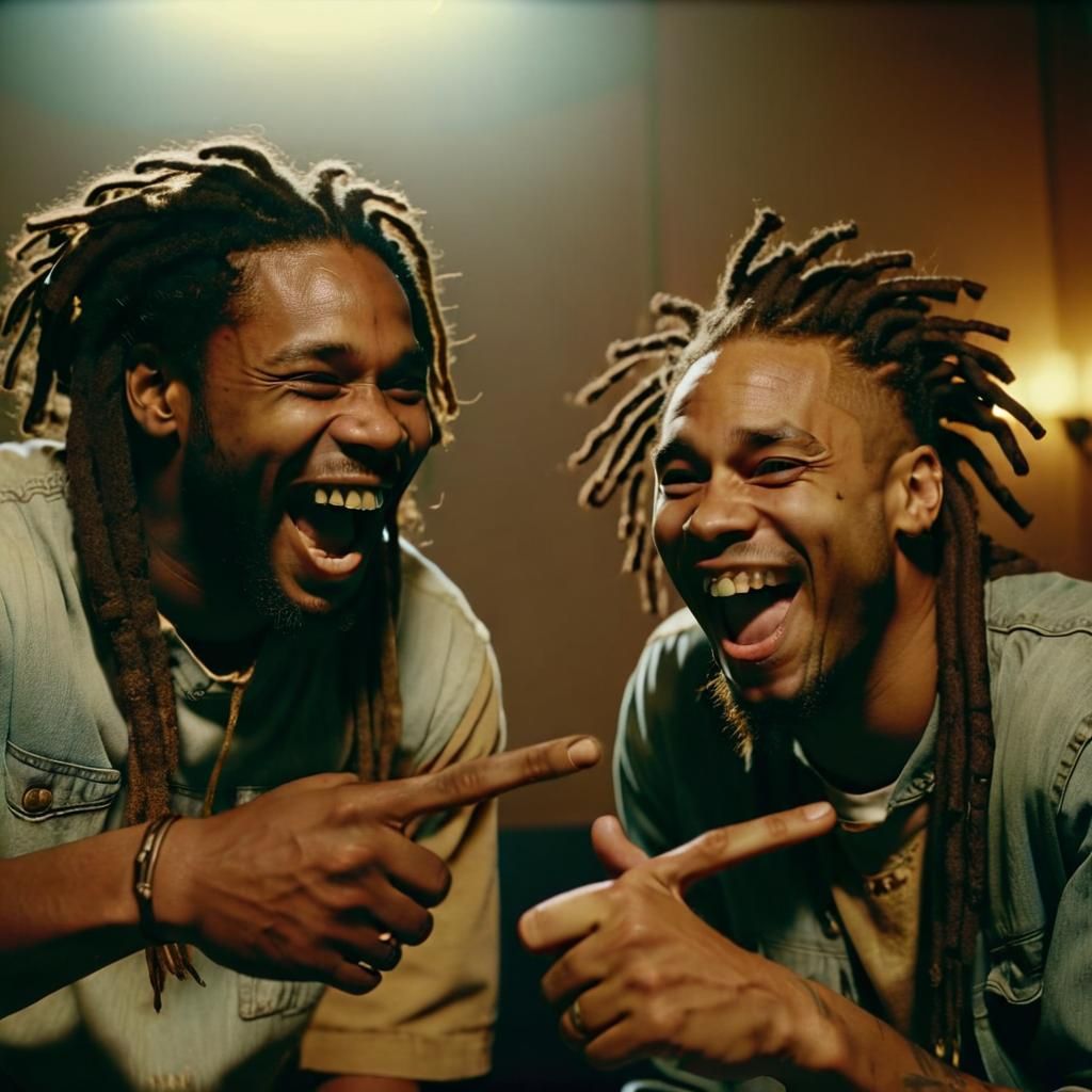 Laughing Men with Dreadlocks: Cinematic Film Still