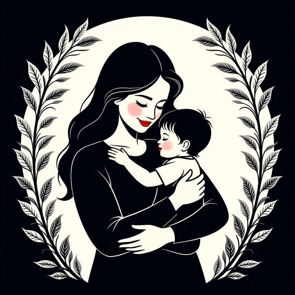 Minimalist Mother and Child Silhouette in Graphic Style