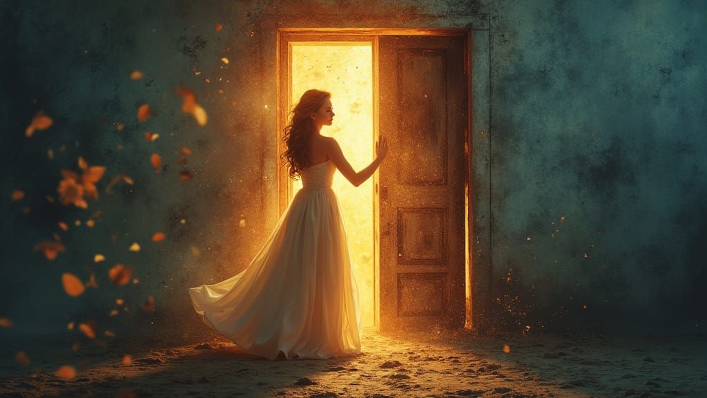 Dreamy Woman Returns Through a Door of Light