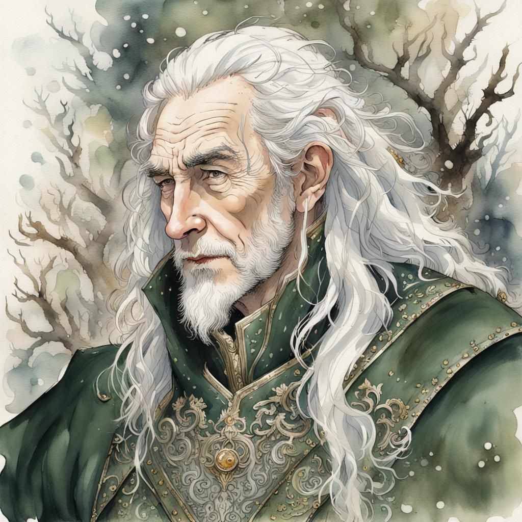 Ornate Watercolour Portrait of an Old Paladin