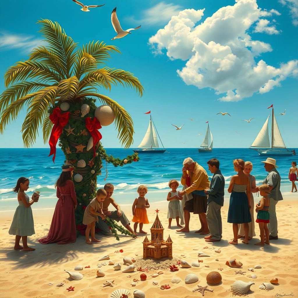 Joyful Beachside Christmas Celebration in a Flemish Masterpi...