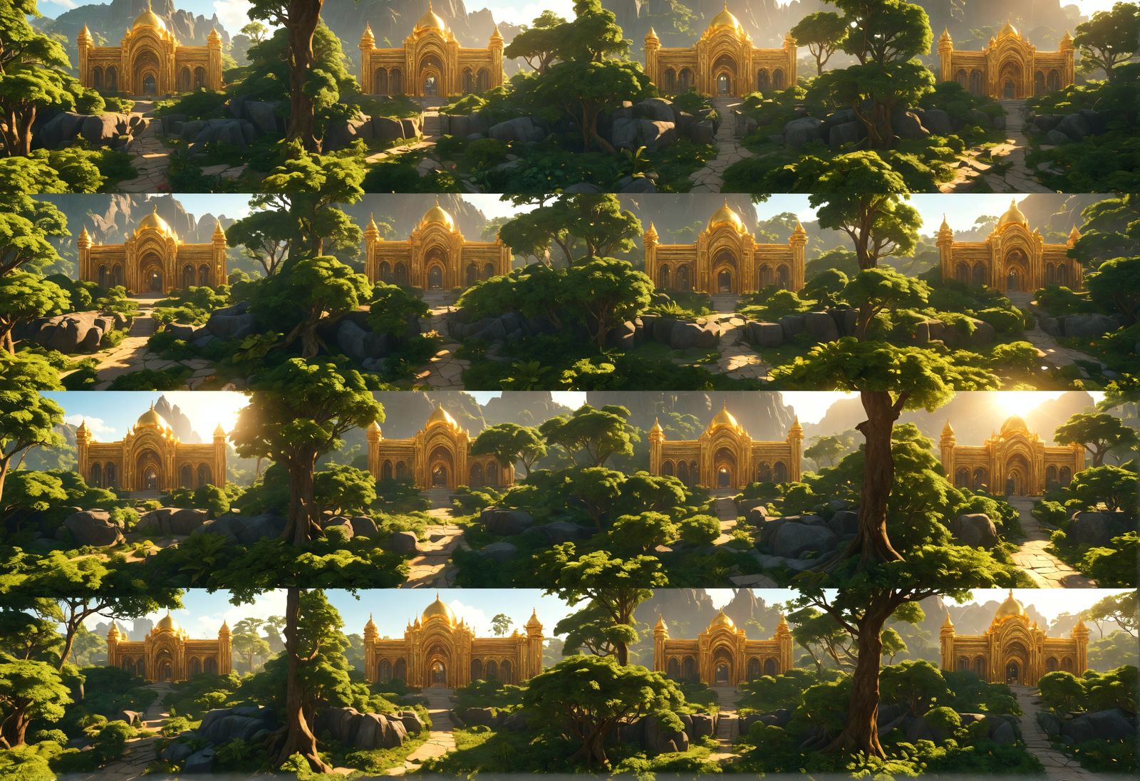 Golden Palace in Eden: 3D Rendered Anime Landscape