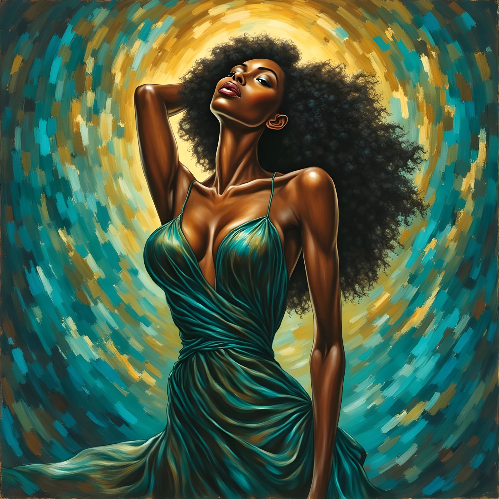 Cyberpunk Portrait of a Black Woman with Painterly Brushstro...