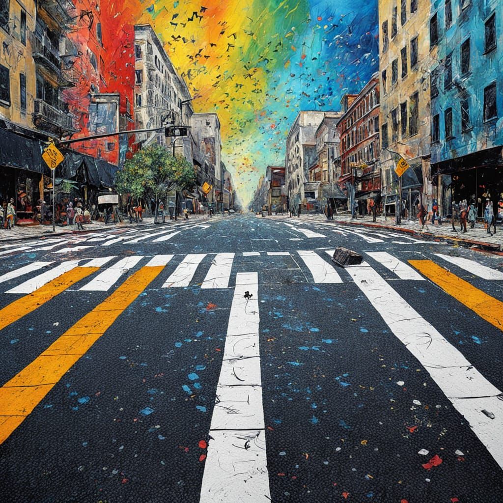 Abstract Road with Musical Notes in Painterly Style