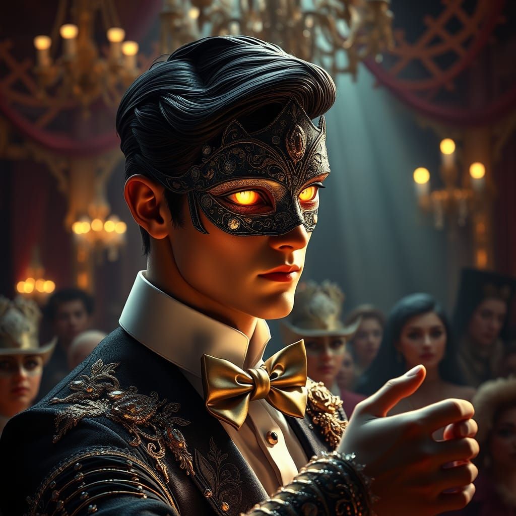 Majestic Masked Ball Portrait in Dramatic Lighting