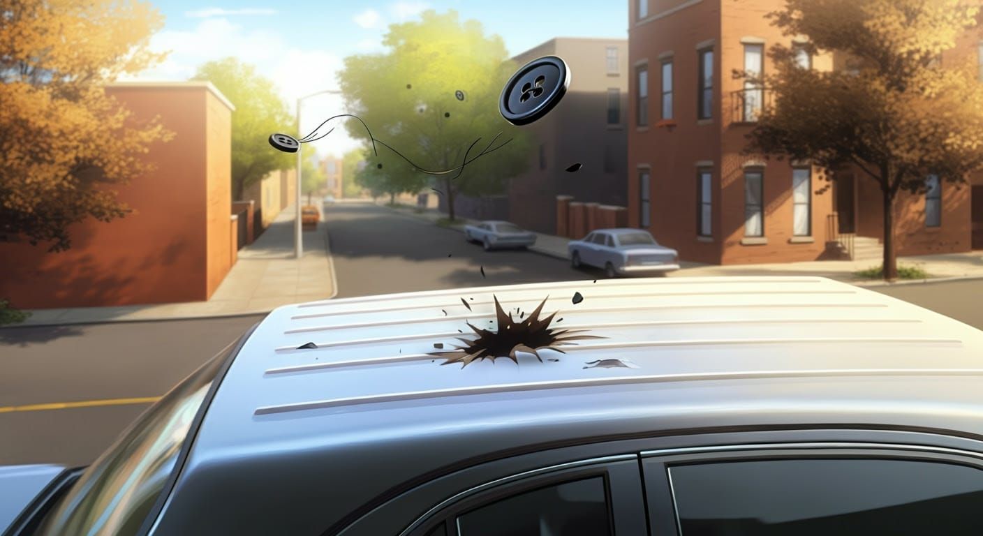 Button Suspended in Mid-Air, Pre-Impact with Car Roof in Com...