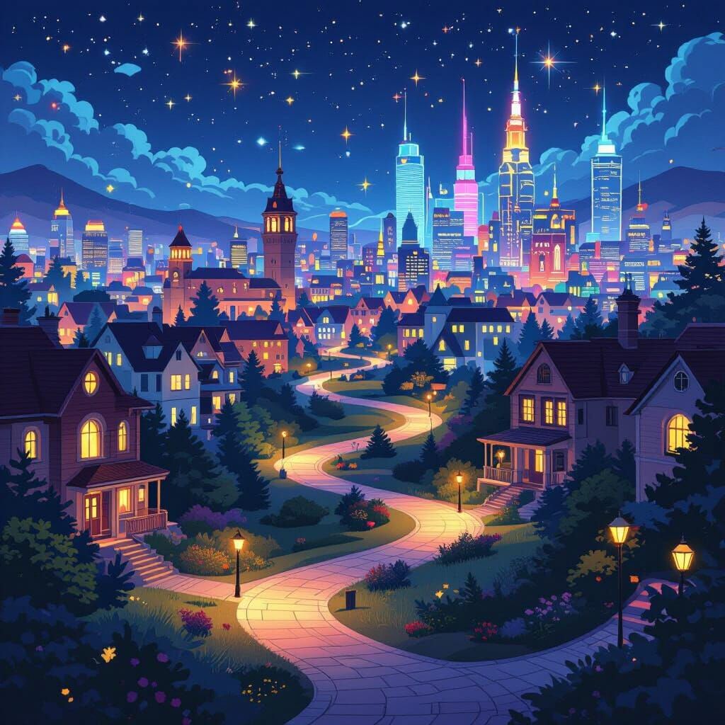 Radiant University Cityscape in Futuristic Neon Style