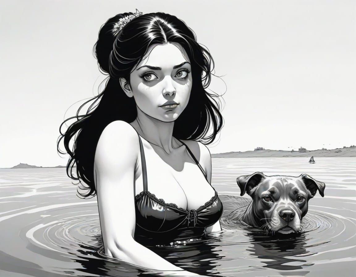 Vibrant Cartoon Portrait of a Woman and Her Faithful Dog