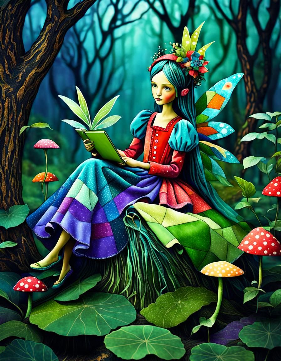 Surreal Patchwork Fairy in Storybook Style