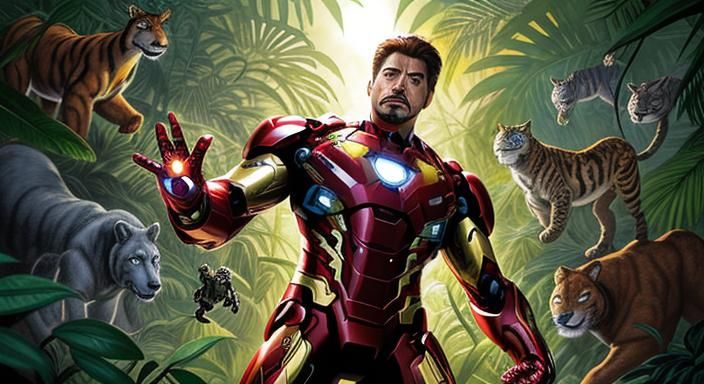 Iron Man in Jungle, Comic Book Illustration