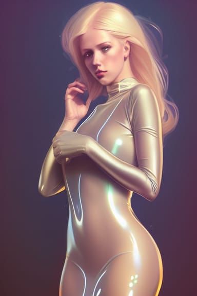 Blonde Girl in Latex Dress, Hyperdetailed Digital Art