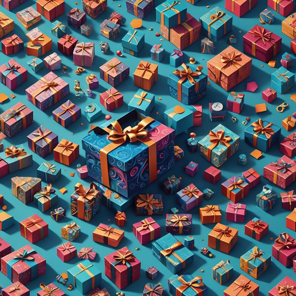 Gift Box and Trendy Products in Digital Art