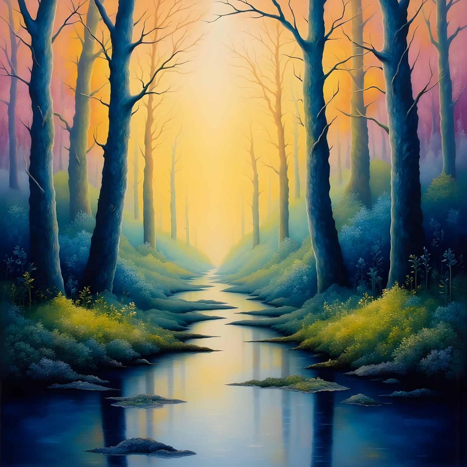 Serene Impressionist Landscape with Pastel Hues and Dreamy S...