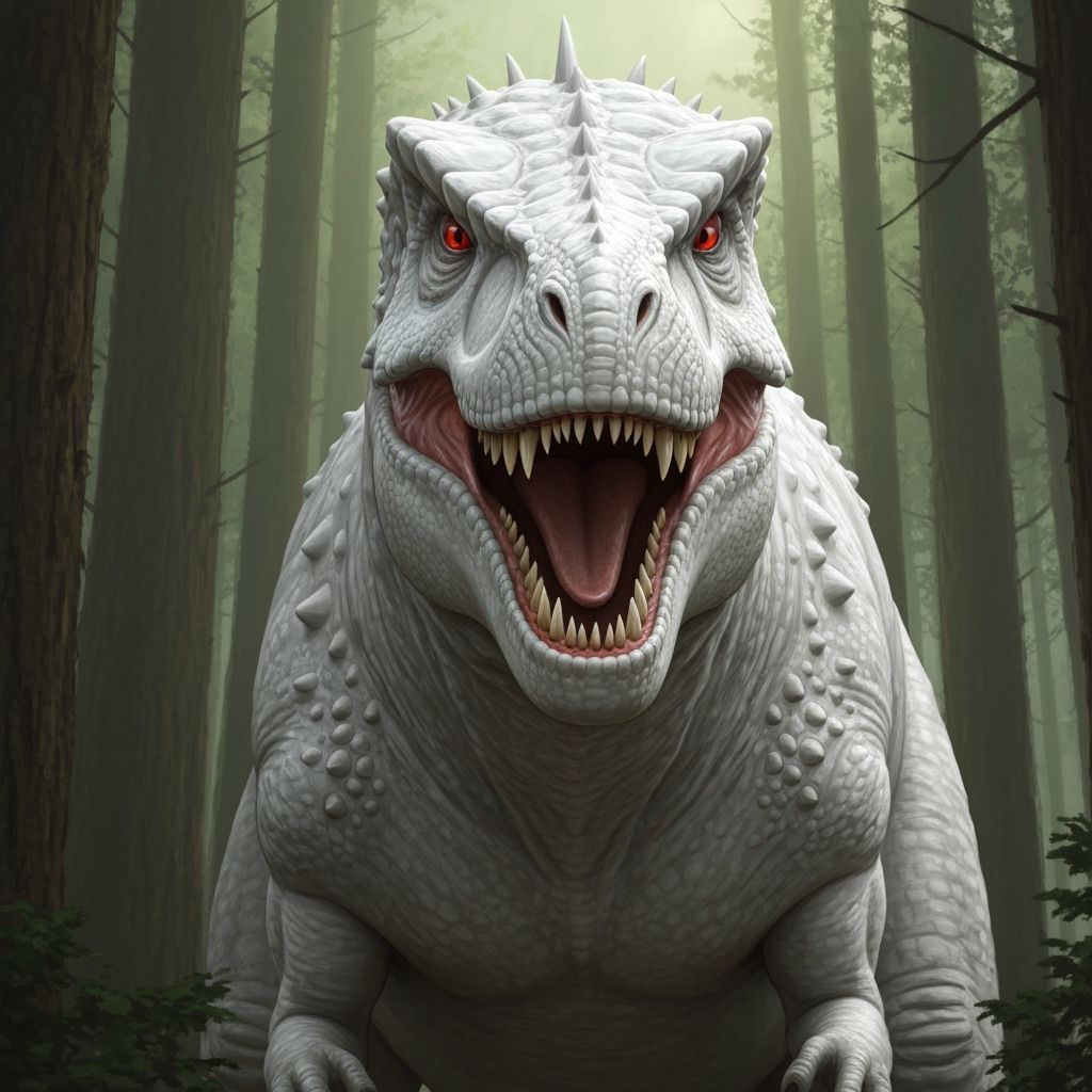 Fearsome White Theropod Dinosaur in Beksiński Style
