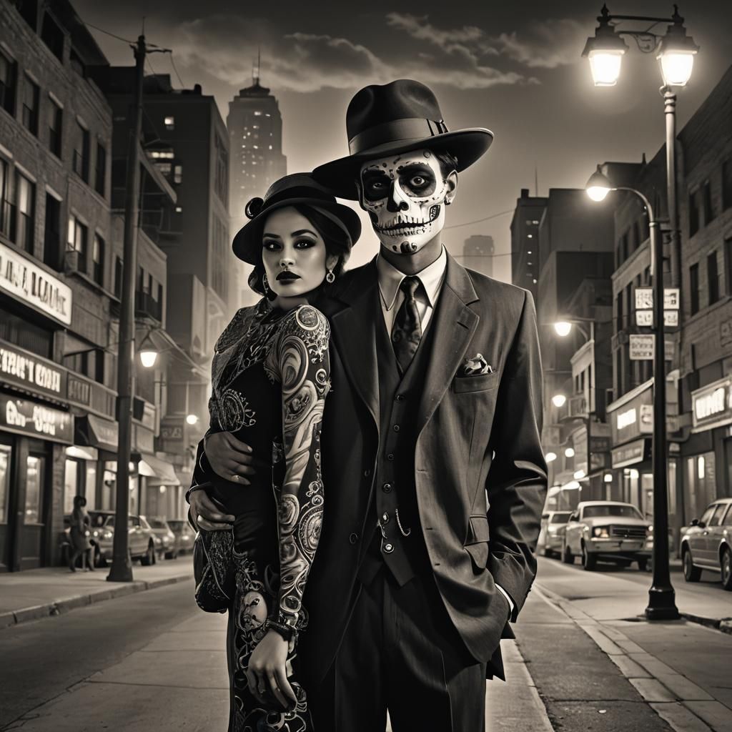 Film Noir Zoot Suiters in Sepia Tone