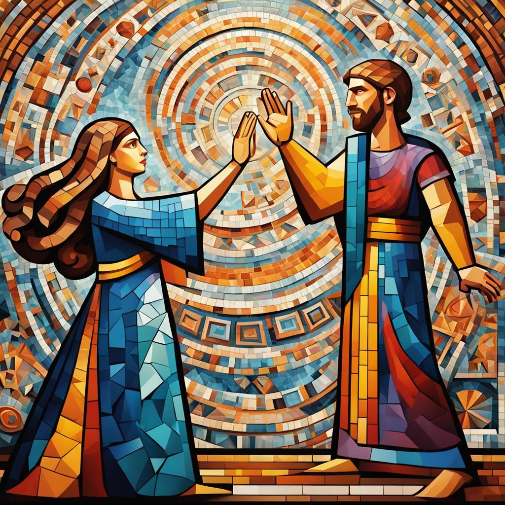 Anna Kendrick and Greek God in Byzantine Mosaic