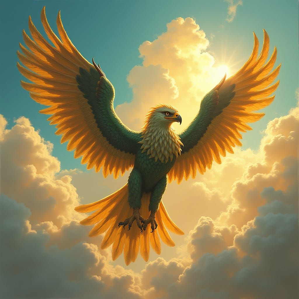 Griffin Soaring in Golden Light: Fantasy Art