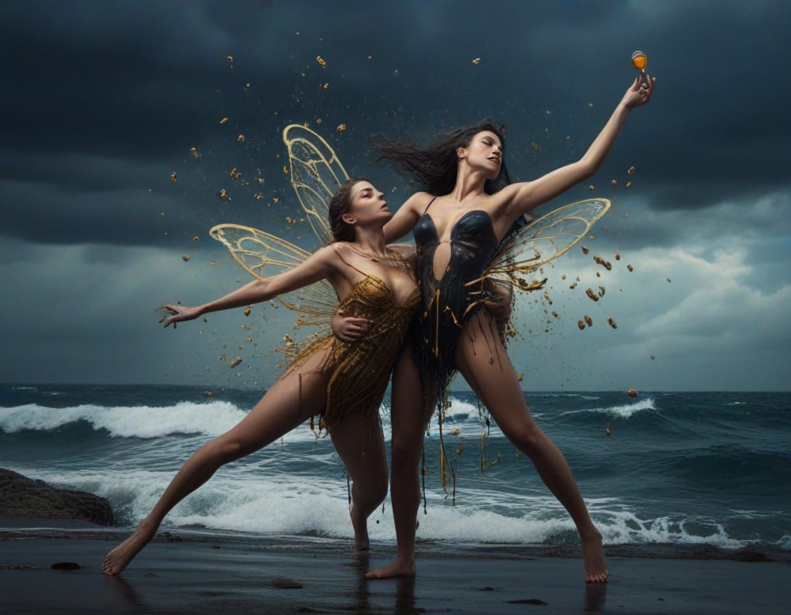 Honeybee Dancers with Cat in Da Vinci Style