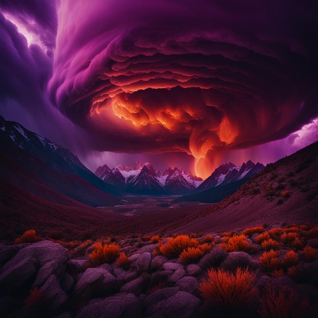 Dramatic Mountain Landscape with Storm and Vortex
