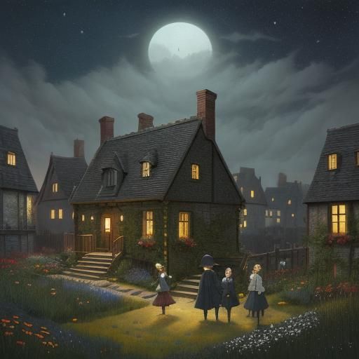 Children in Rooftop Garden: Intricate Detailed Art