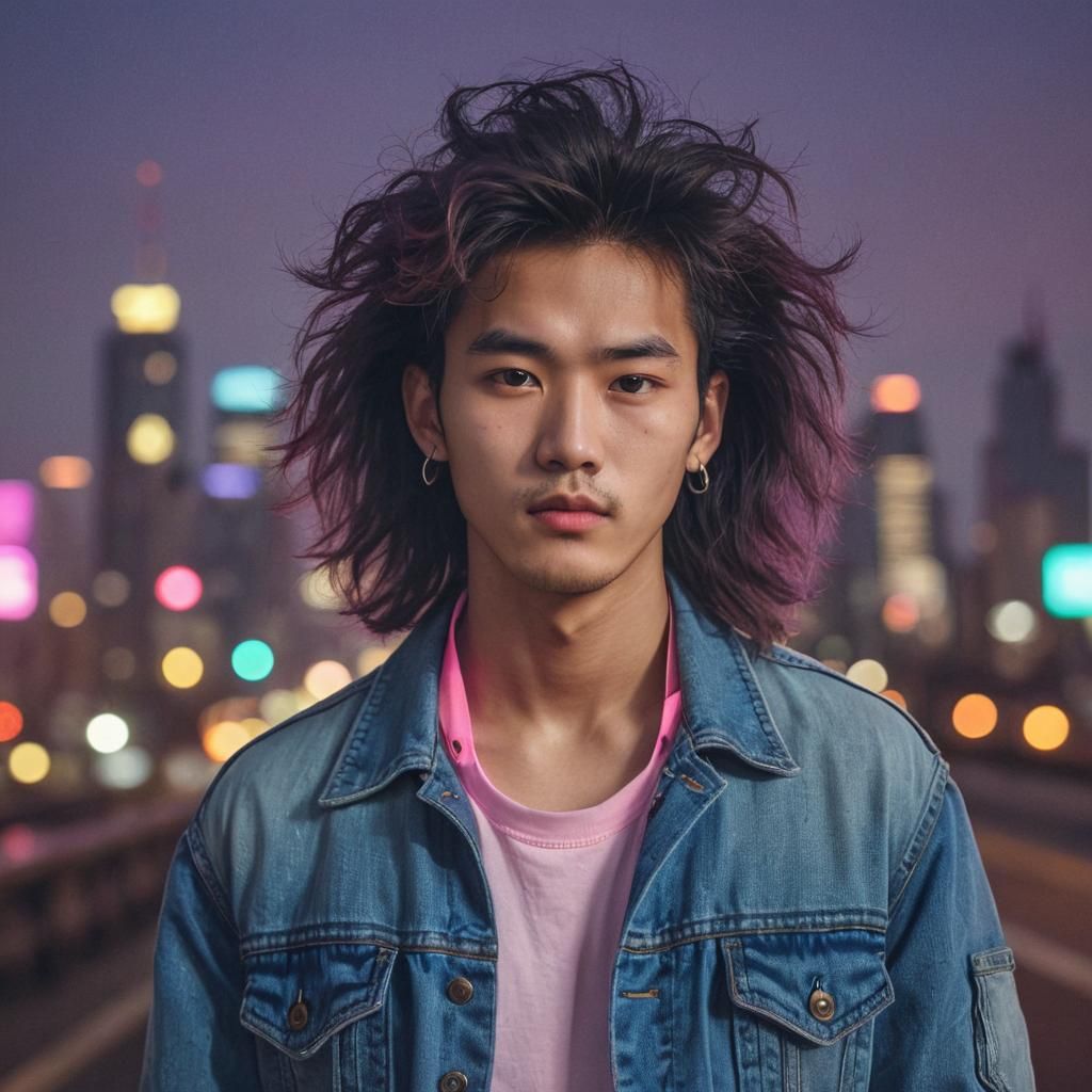 Neon-Lit 80s Portrait of Korean Model