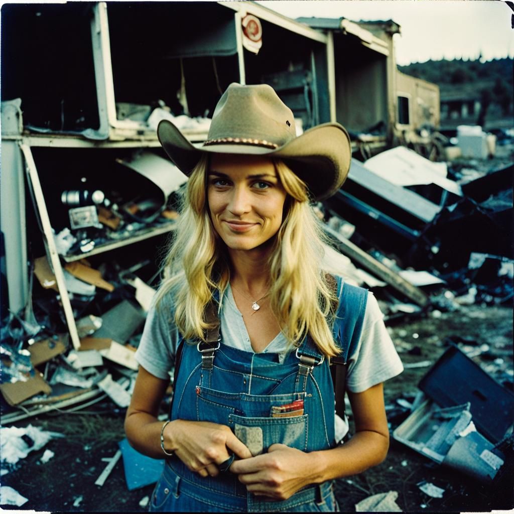 Distressed Polaroid Portrait in Abandoned Rodeo