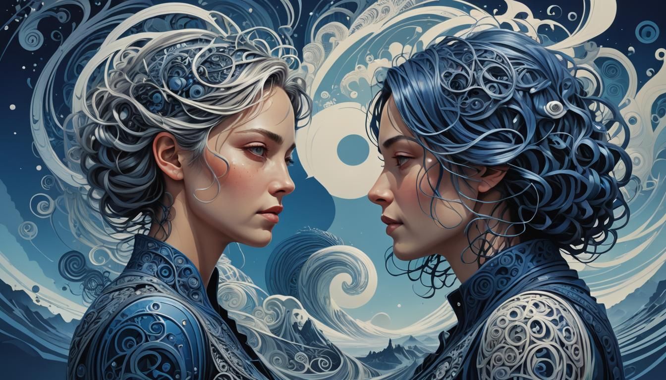 Embracing Couple in Abstract Fractal Design