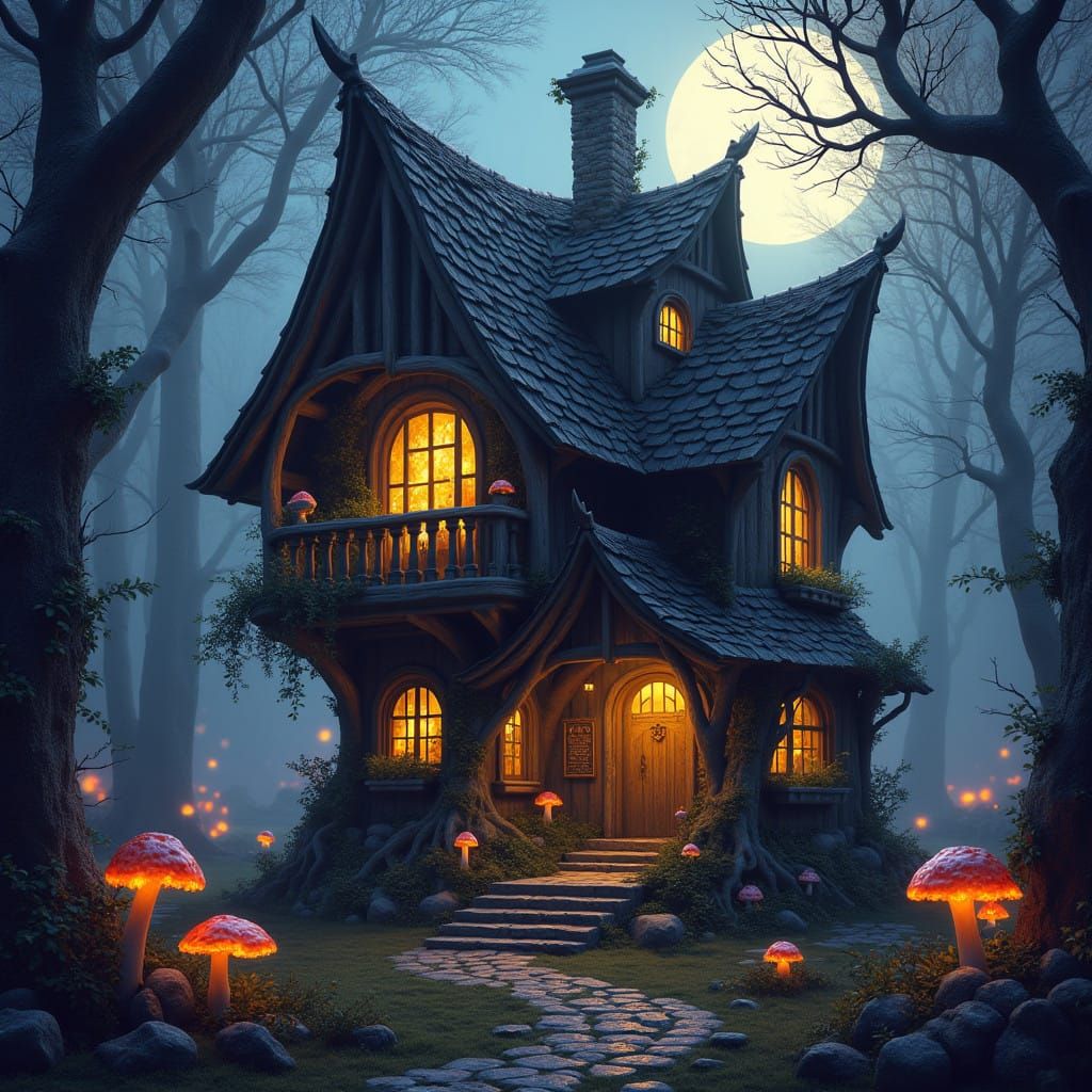 Ethereal Dark Fantasy Cottage in an Enchanted Forest
