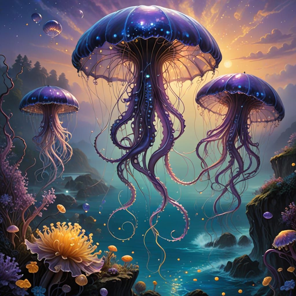 Dreamlike Jellyfish in Whimsical Fantasy Hues
