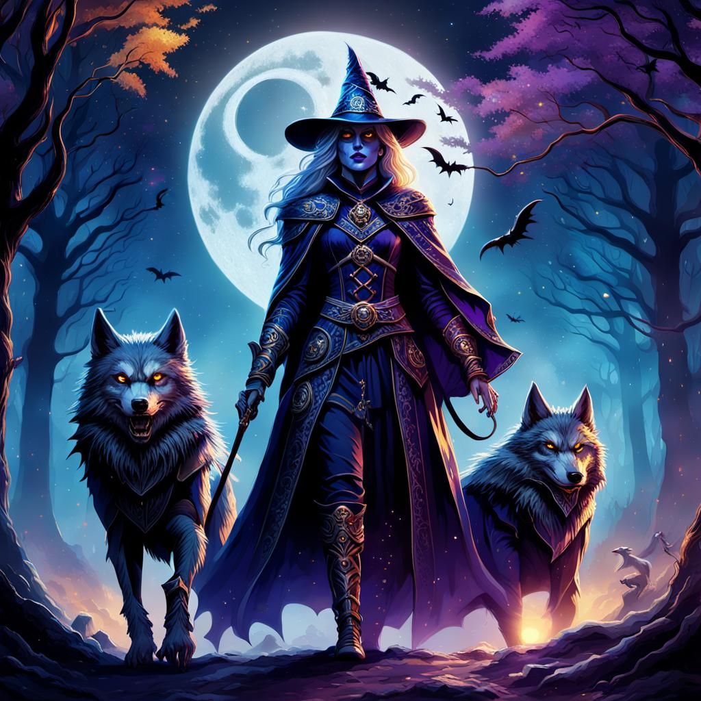 Witch with Werewolves in Fantasy Concept Art