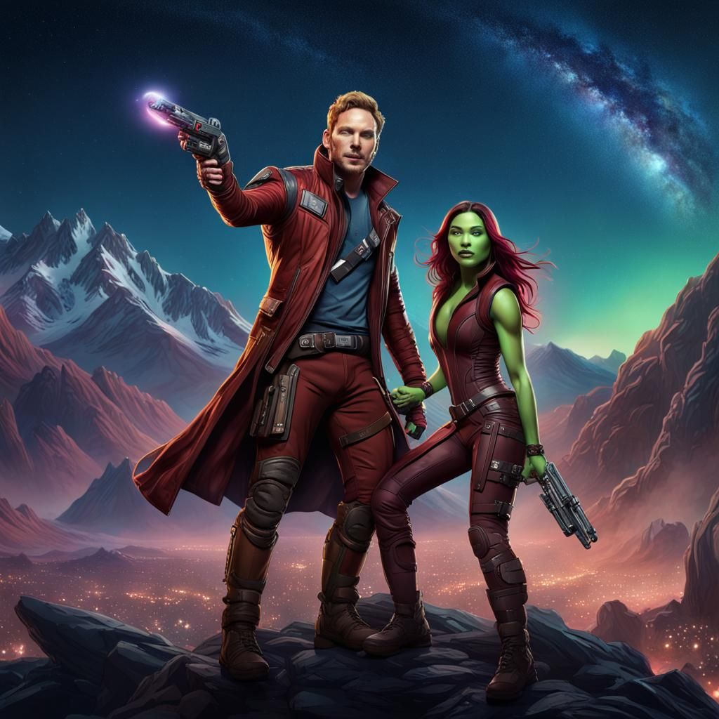 Star-Lord and Gamora Action Scene, Detailed Matte Painting