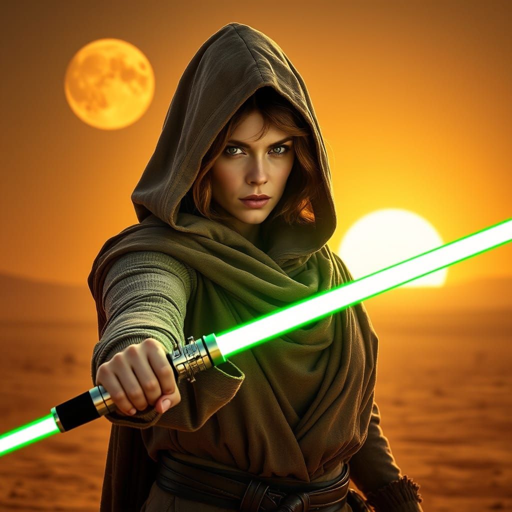 Powerful Jedi Woman in Epic Tatooine Landscape