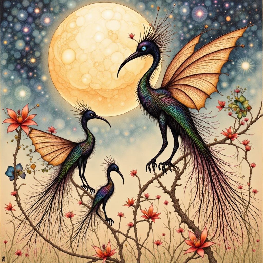 Dragon Birds Under Golden Dawn