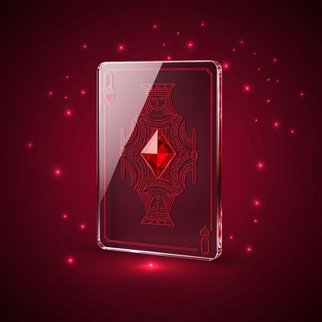 Glass Queen of Hearts Playing Card with Red Crystal and Spar...