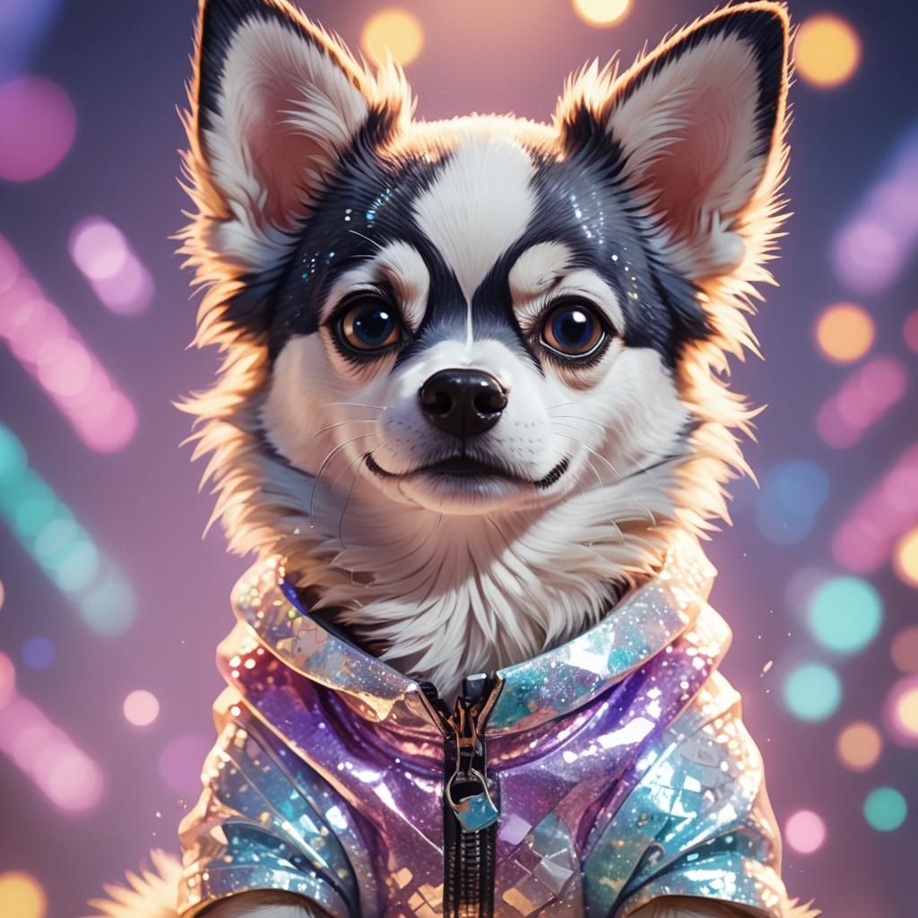 Anime Portrait of Husky Chihuahua Dog in 3D