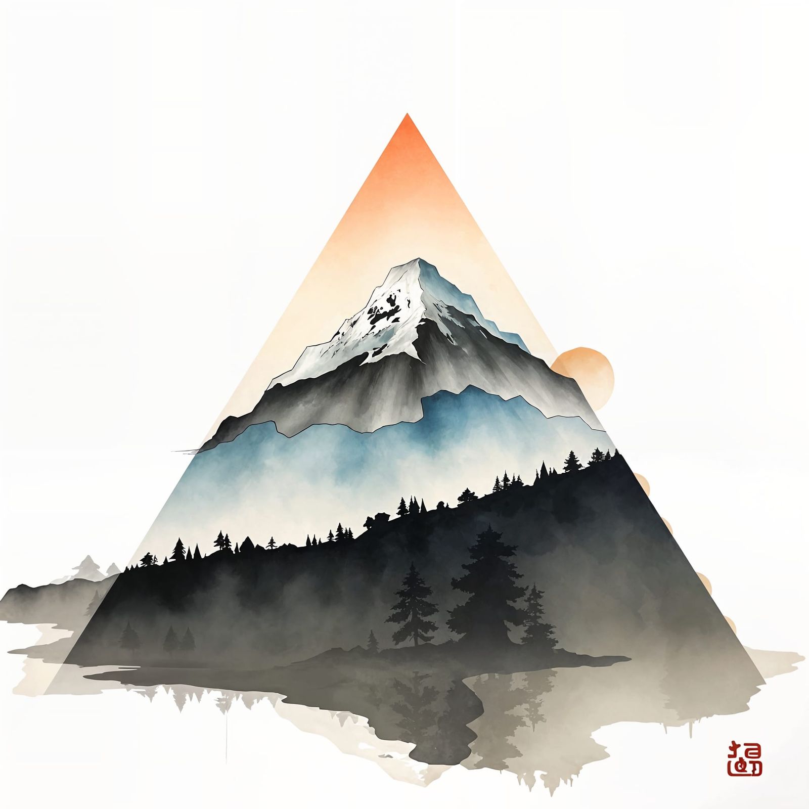 Ink Wash Painting of a Triangle Landscape