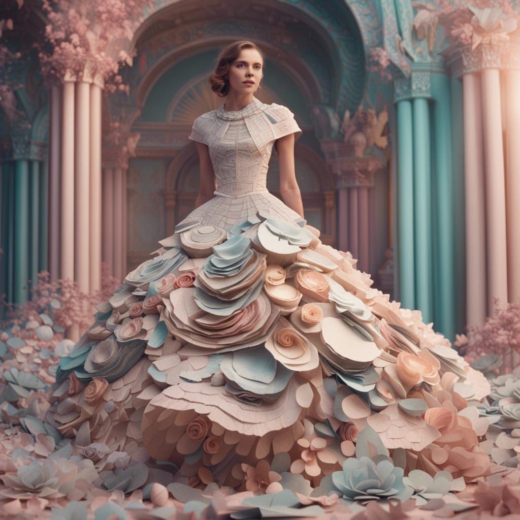 Recycled Paper Fashion Dress in Pastel Colors