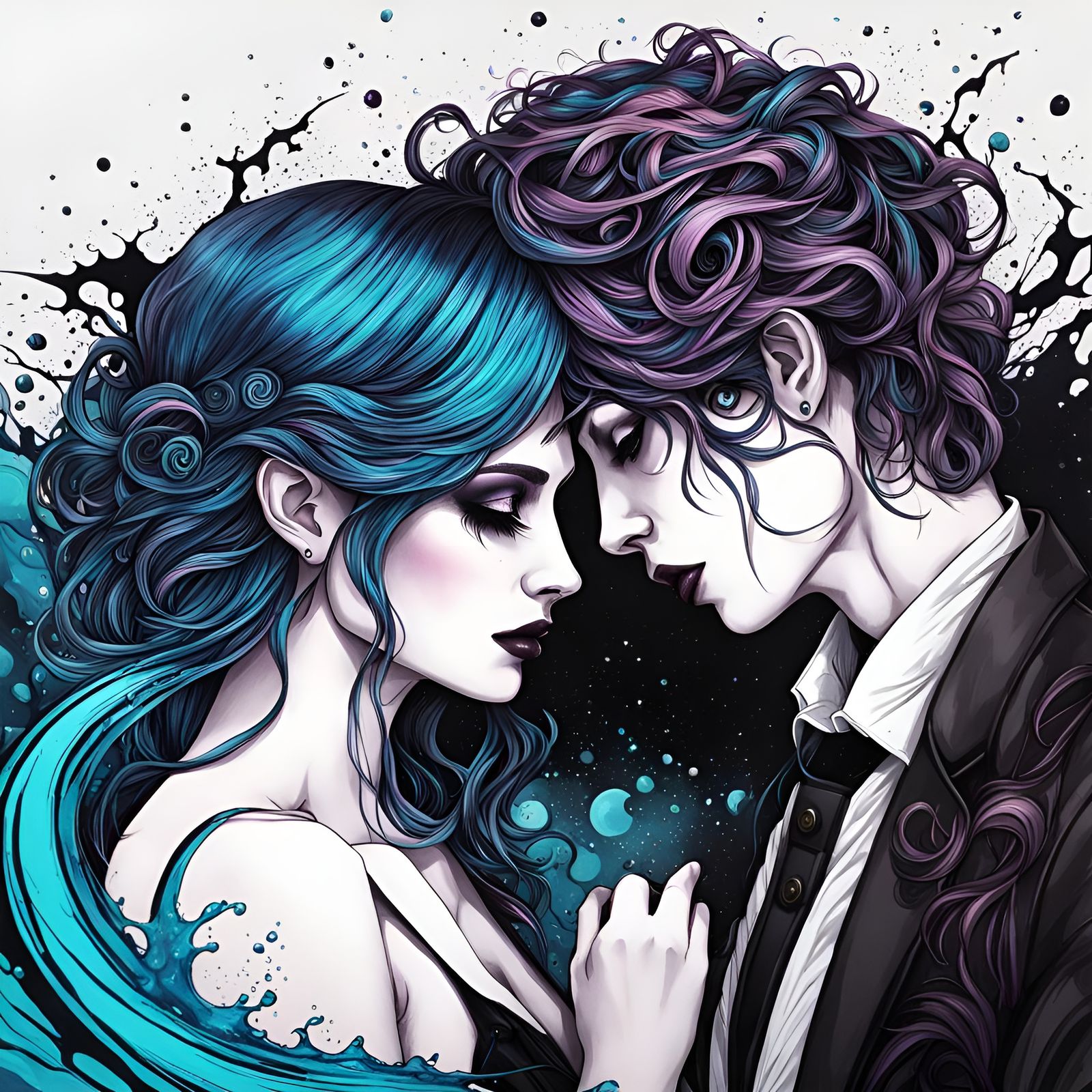 Romantic Goth Couple in Detailed Digital Art