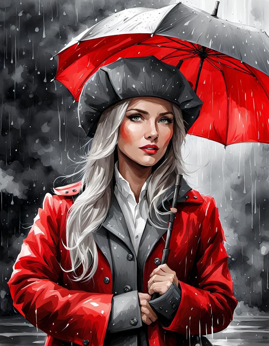 Digital Watercolor of Figure in Rainy Zone