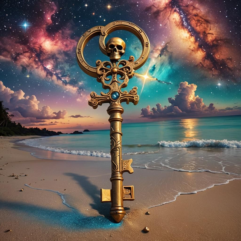 Golden Skeleton Key on Tropical Beach Galaxy