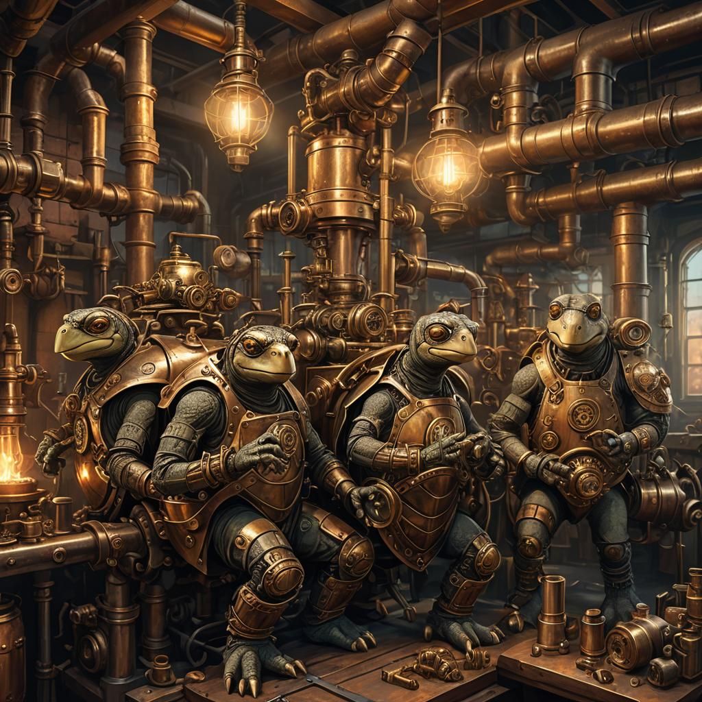 Steampunk Turtles in a Workshop